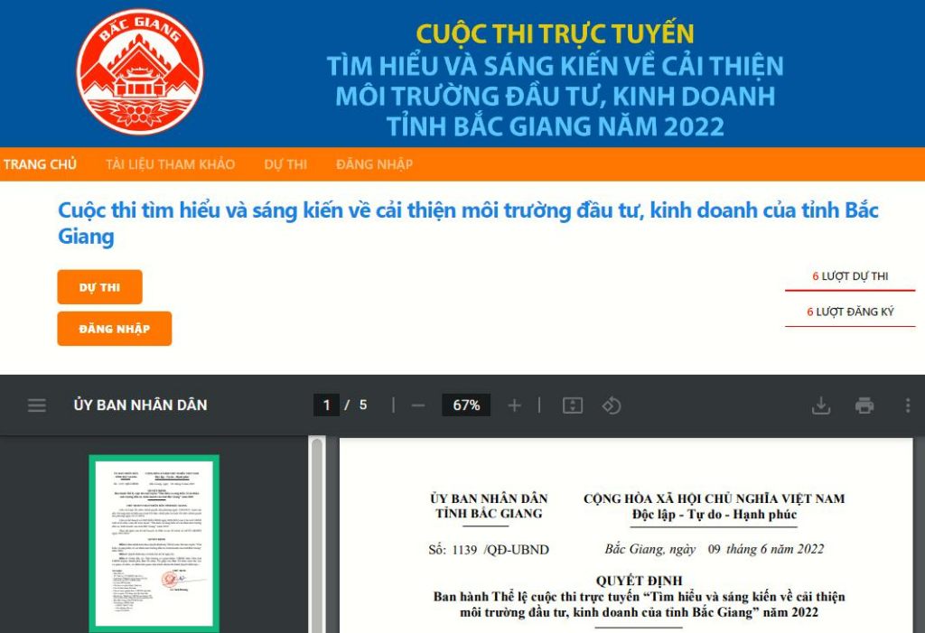 Thi trực tuyến “Tìm hiểu và sáng kiến về cải thiện môi trường đầu tư, kinh doanh của tỉnh Bắc Giang”